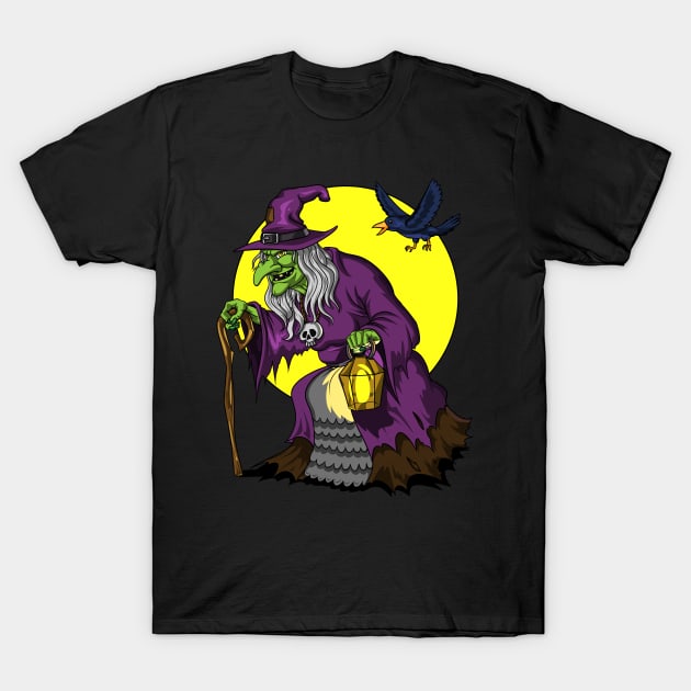 Scary Witch And Raven Halloween T-Shirt by underheaven